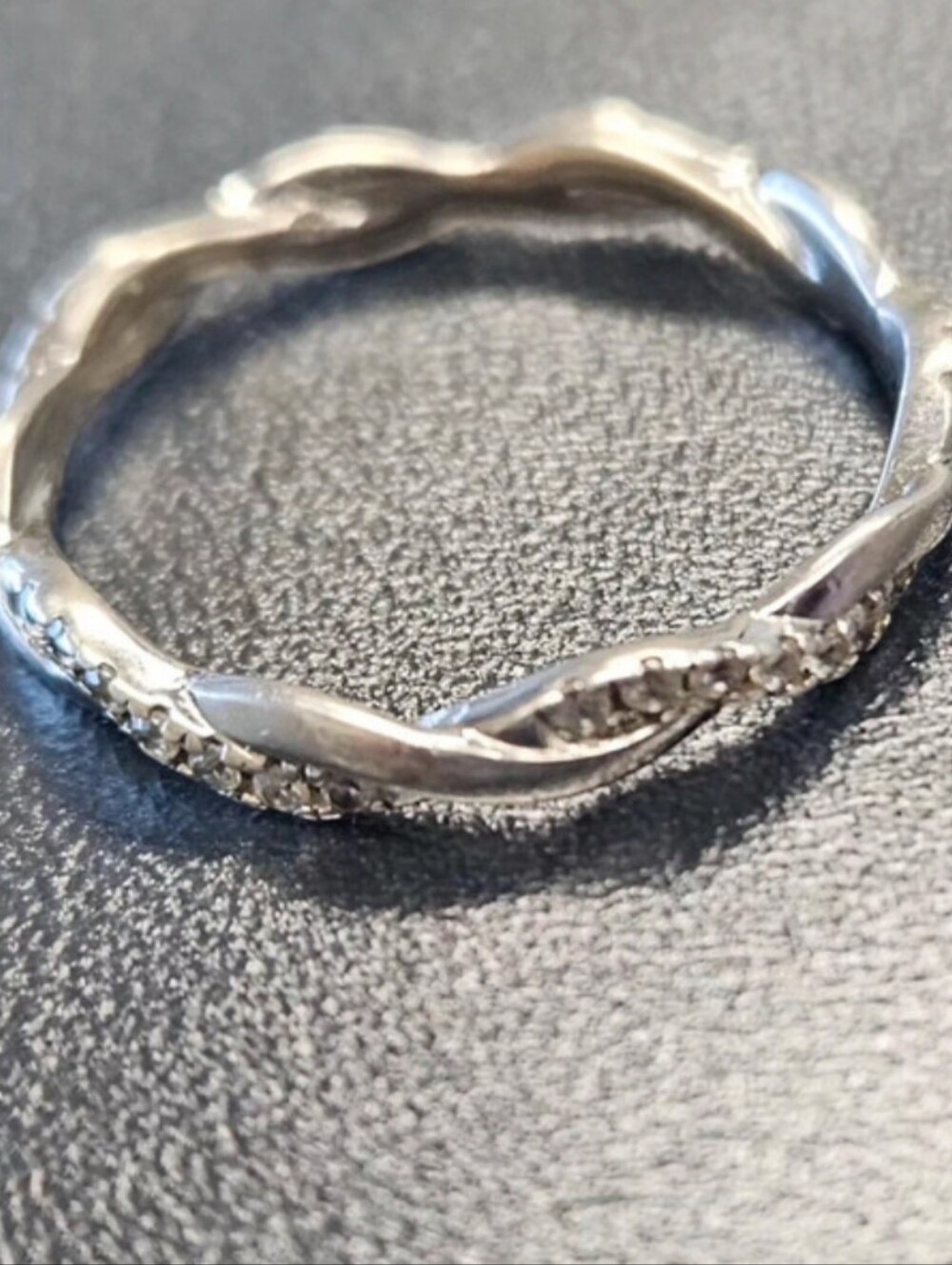 Sterling Silver Twisted Pavé Band - Silver